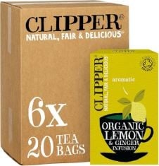 37 X CLIPPER ORGANIC LEMON & GINGER TEA BAGS | 120 TEABAG SACHETS (6X BOXES OF 20) | BULK BUY, HOME & CATERING | CAFFEINE-FREE HERBAL TEA BAGS | ECO-CONSCIOUS, NATURAL, UNBLEACHED & BIODEGRADABLE BB: