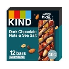 13 X KIND BARS, GLUTEN FREE SNACK BARS, DARK CHOCOLATE NUTS & SEA SALT, HIGH FIBRE, HEALTHY SNACK, NO ARTIFICIAL COLOURS, FLAVOURS OR PRESERVATIVES, MULTIPACK 12 X 40G BB: 10/10/24.