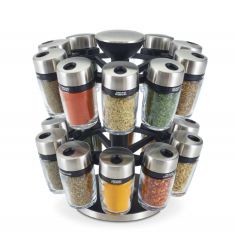 5 X COLE & MASON H121809 CAMBRIDGE 20 GLASS ROTATING SPICE RACK, SPICE AND HERB ORGANISER/STORAGE, GLASS SPICE JARS WITH LABELS, HERBS AND SPICES INCLUDED BBE 09.2024.