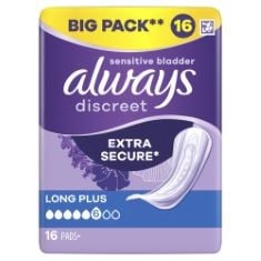 8 X ALWAYS DISCREET INCONTINENCE PADS WOMEN LONG PLUS 16 COUNT .