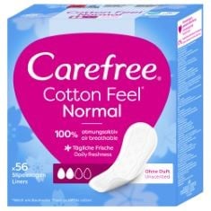 CAREFREE COTTON FEEL NORMAL PANTY LINERS, 56 COUNT (11 BOXES 5 BOXES PER BOX).