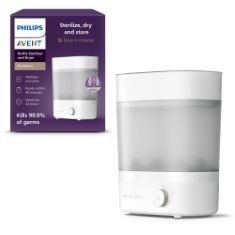 PHILIPS AVENT PREMIUM BABY BOTTLE STERILISER AND DRYER, REMOVES 99.9% OF BACTERIA, CHEMICAL FREE, CAPACITY 6 BOTTLES/TEATS/ACCESSORIES, MODEL SCF293/01.