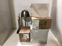 5 X ASSORTED JOHN LEWIS LIGHTING TO INCLUDE SATELITE 3 LIGHT SEMI FLUSH OPAL GLASS SHADE SATIN BRASS FINISH