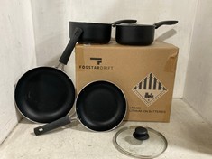 JOHN LEWIS 5-PIECE PAN SET WITH LIDS BLACK STAINLESS STEEL