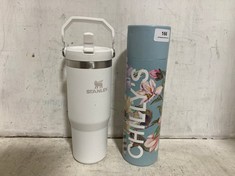 CHILLYS BOTTLE GREY FLORAL TO INCLUDE STANLEY FLIP TOP TUMBLER WHITE