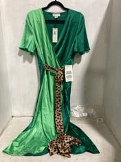 NEVER FULLY DRESSED COLOUR BLOCK WRAP DRESS GREEN SIZE 14 RRP- £89