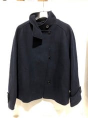 JOHN LEWIS SINGLE BREASTED WOOL LOOK FUNNEL NECK SHORT COAT NAVY BLUE SIZE 16 RRP- £109