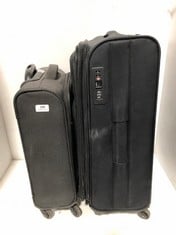 2 X JOHN LEWIS TRAVEL CASES SPINNERS 1 X BLACK FABRIC MEDIUM/LARGE, 1 X DARK GREY FABRIC SMALL