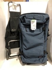 EASTPAK TRANSIT'R 2-WHEEL 79CM LARGE SUITCASE TRIPLE DENIM RRP- £185 TO INCLUDE ROLSTER SHOPPING TROLLEY BLACK