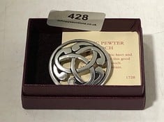 A CELTIC PEWTER BROOCH, BOXED