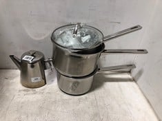 4 X ASSORTED KITCHEN ITEMS TO INCLUDE JOHN LEWIS STAINLESS STEEL TEA POT