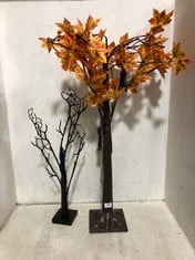 QUANTITY OF PLASTIC DECORATIONS TO INCLUDE AUTUMNAL TREE WITH ORANGE LEAVES