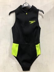 SPEEDO WETSUIT MATERIAL WOMENS SWIM SUIT IN BLACK AND NEON GREEN SIZE 12