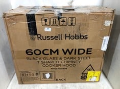 RUSSEL HOBBS WIDE T SHAPED CHIMNEY COOKER HOOD IN BLACK GLOSS AND DARK STELL