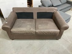 2 SEATER DARK BROWN LEATHER SOFA (MISSING BACK CUSHIONS)