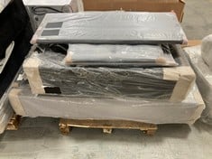 PALLET OF ASSORTED BED BASE PARTS / HEADBOARDS TO INCLUDE DOUBLE DIVAN BED BASE PART IN BLACK FABRIC (PARTS ONLY)