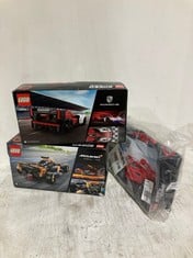 3 X ASSORTED LEGO SPEED CHAMPIONS TO INCLUDE FERRARI F40 SUPERCAR, PORCHE 963 AND MCLAREN 2023 FORMULA 1 CAR