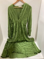 DEEP PLUNGE LONG SLEEVE MAXI SLIP DRESS GREEN - SIZE L - RRP £312