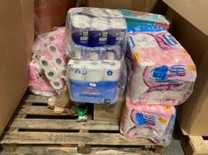 PALLET OF ASSORTED TOILET PAPER TO INCLUDE REGINA GENTLE SOFT 5 X 9 ROLLS OF 2 PLY TOILET PAPER (ZONE 3) (KERBSIDE PALLET DELIVERY)