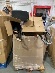 PALLET OF ASSORTED ITEMS TO INCLUDE BELDRAY TURBO SWIVEL CORDED VACUUM CLEANER IN ROSE GOLD TO INCLUDE BELDRAY TERESINA ELECTRIC STOVE IN BLACK - MODEL NO. EH2996 (ZONE 3) (KERBSIDE PALLET DELIVERY)