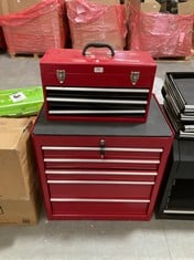 8 DRAWER TOOL CABINET AND TOP CHEST IN RED (KERBSIDE PALLET DELIVERY)