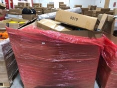 PALLET OF ASSORTED ITEMS TO INCLUDE GRAVES BLACK SMALL SINGLE DOOR CABINET TO INCLUDE AIDAPT FOLDING WALKING FRAME (UNWHEELED) (ZONE 4) (KERBSIDE PALLET DELIVERY)