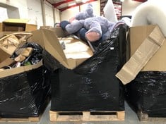 PALLET OF ASSORTED ITEMS TO INCLUDE LARGE ELEPHANT TEDDY IN GREY TO INCLUDE 3 X CLEAR STORAGE TUB (ZONE 4) (KERBSIDE PALLET DELIVERY)