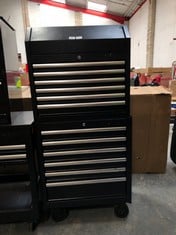 6 DRAWER TOP CHEST IN BLACK TO INCLUDE 6 DRAWER MOBILE TROLLEY TOOL STORAGE (LOCATION: SR40)