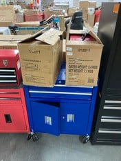 2 X DRAWER PORTABLE CHESTS IN RED TO INCLUDE 2 DOOR AND 2 DRAWER TOOL STORAGE IN BLUE (LOCATION: SR40)