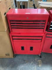 4 DRAWER PORTABLE CHEST IN RED TO INCLUDE 2 DOOR 2 DRAWER TOOL STORAGE IN RED (LOCATION: SR40)