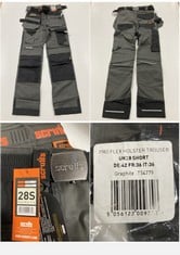 BOX OF ASSORTED SCRUFFS HARDWEAR WORKWEAR TROUSERS SIZE 28 TO INCLUDE PRO FLEX HOLSTER TROUSERS GREY/BLACK