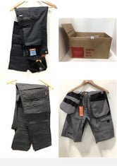 BOX OF ASSORTED SCRUFFS HARDWEAR WORKWEAR TROUSERS/SHORTS SIZE 32 TO INCLUDE TRADE FLEX TROUSER BLACK