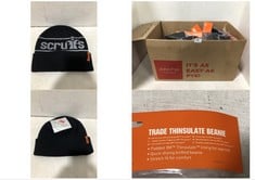 BOX OF ASSORTED SCRUFFS HARDWEAR HATS TO INCLUDE TRADE REFLECTIVE BEANIE BLACK