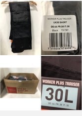 BOX OF SCRUFFS HARDWEAR TROUSERS/SHORTS SIZE 30 TO INCLUDE WORKER PLUS TROUSER BLACK