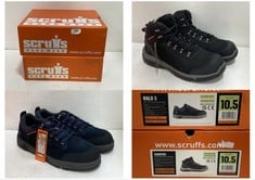 SCRUFFS HARDWEAR SABATAN SAFETY BOOTS BLACK SIZE 10.5 TO INCLUDE SCRUFFS HALO 3 SAFETY TRAINERS NAVY BLUE SUEDE SIZE 10.5