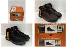 2 X SCRUFFS HARDWEAR SWITCHBACK 3 SAFETY BOOTS SIZE 9, 1 X BROWN, 1 X BLACK