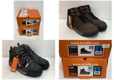 SCRUFFS HARDWEAR SWITCHBACK 3 SAFETY BOOTS BROWN SIZE 8 TO INCLUDE SCRUFFS HARDWEAR HYDRA SAFETY BOOTS GREEN SIZE 8