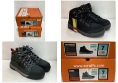 SCRUFFS HARDWEAR SWITCHBACK 3 SAFETY BOOTS BLACK SIZE 7 TO INCLUDE SCRUFFS HARDWEAR HYDRA SAFETY BOOTS GREEN SIZE 7