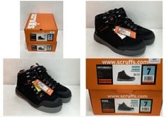 SCRUFFS HARDWEAR SWITCHBACK 3 SAFETY BOOTS BLACK SIZE 7 TO INCLUDE SCRUFFS HARDWEAR HYDRA SAFETY BOOTS GREEN SIZE 7