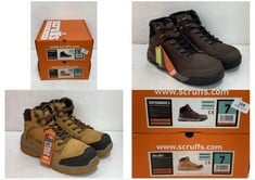 SCRUFFS HARDWEAR SWITCHBACK 3 SAFETY BOOTS BROWN SIZE 7 TO INCLUDE SCRUFFS HARDWEAR SOLLERET SAFETY BOOTS TAN SIZE 7