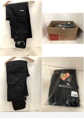 BOX OF ASSORTED WORK TROUSERS / SHORTS SIZE 38 TO INCLUDE TRADE FLEX TROUSERS IN BLACK SIZE 38 LONG