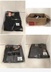 BOX OF ASSORTED WORK WEAR TO INCLUDE SCRUFFS TRADE FLEX TROUSERS IN BLACK SIZE 40R