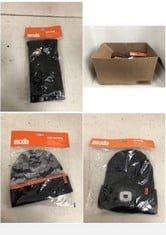 BOX OF ASSORTED GLOVES / HATS TO INCLUDE SCRUFFS LED BEANIE IN BLACK