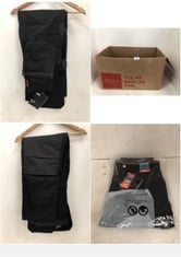 BOX OF ASSORTED WORK TROUSERS / SHORTS TO INCLUDE SCRUFFS WORKER PLUS TROUSER IN BLACK SIZE 32R