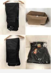 BOX OF ASSORTED WORKWEAR TO INCLUDE SCRUFFS WORKER PLUS TROUSER IN BLACK SIZE 34R