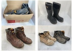 BOX OF ASSORTED SAFETY FOOTWEAR TO INCLUDE DEWALT STEEL TOE CAP SAFETY BOOTS IN BLACK SIZE 7