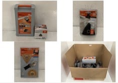 BOX OF ASSORTED TOOLS TO INCLUDE FEIN COMBO TILE WORKING TOOL