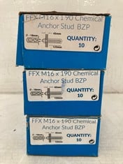 QTY OF ASSORTED TOOLS TO INCLUDE FFX M16 X 190 CHEMICAL ANCHOR STUD BZP 10PCS