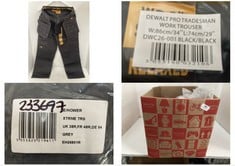 BOX OF ASSORTED WORK TROUSERS TO INCLUDE DEWALT PRO TRADESMAN WORK TROUSER- SIZE W34" L29"