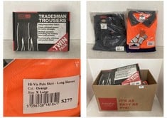 BOX OF ASSORTED WORKWEAR TO INCLUDE HI-VIS POLO SHIRT LONG SLEEVE - SIZE X LARGE